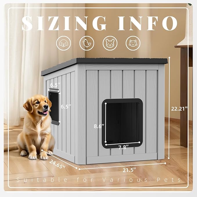 Dog House Small Dog Houses Outdoor with Sloped Roof Waterproof Ventilated Design Easy to Clean Elevated Floor Easy Assembly for Middle Sized Dogs-PurrikoPets