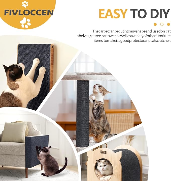 78.7"x15.8"Self-Adhesive Climbing Cat Scratch Protector Pads - Trimmable Furniture Guard for Sofa, Walls & Floors, DIY Cat Tree/Tower/Bed, Replaceable Scratch-Resistant Mats (Dark Gray)-PurrikoPets