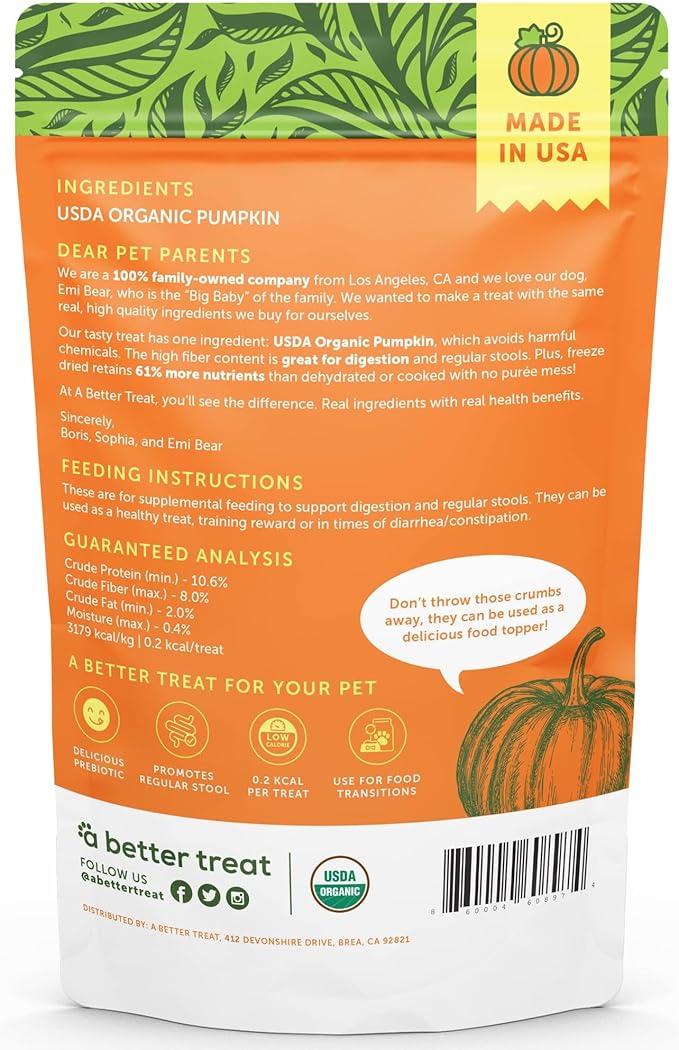 A Better Treat – Freeze Dried Organic Pumpkin Dog and Cat Treats, Organic, Single Ingredient | Natural, Healthy, Diabetic Friendly | Made in The USA-PurrikoPets