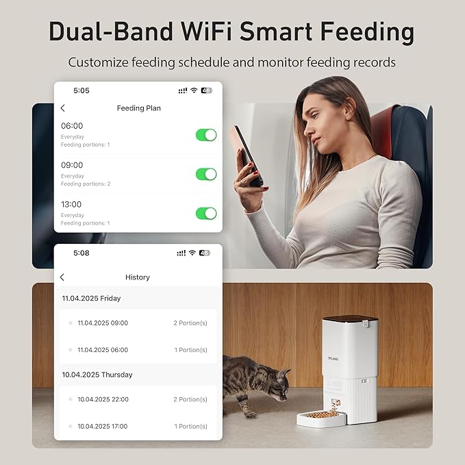 7L/29 Cups Automatic Dog Feeder, 5G WiFi Auto Cat Feeder with Desiccant Bag, Cat Food Dispenser, App Remote Feeding, Stainless Steel Bowl, Dual Power Supply, Ideal for 2-15mm Dry Food-PurrikoPets