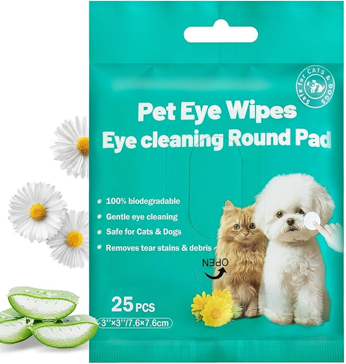 Eyes Wipes for Dogs & Cats Dog Cleaning Grooming Deodorizing Wipes Kit Wash Cleaner for Eyes Wrinkle Face Gently Remove Tear Stain Eye Debris 25pcs Unscented-PurrikoPets