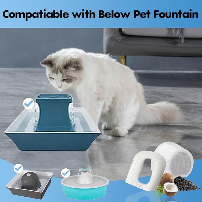 24 Pack Cat Water Fountain Filters Replacement, 12 Carbon Filters and 12 Foam Sponge Pre-Filter Fit for Multiple Ceramic and Stainless Steel Pet Fountains-PurrikoPets