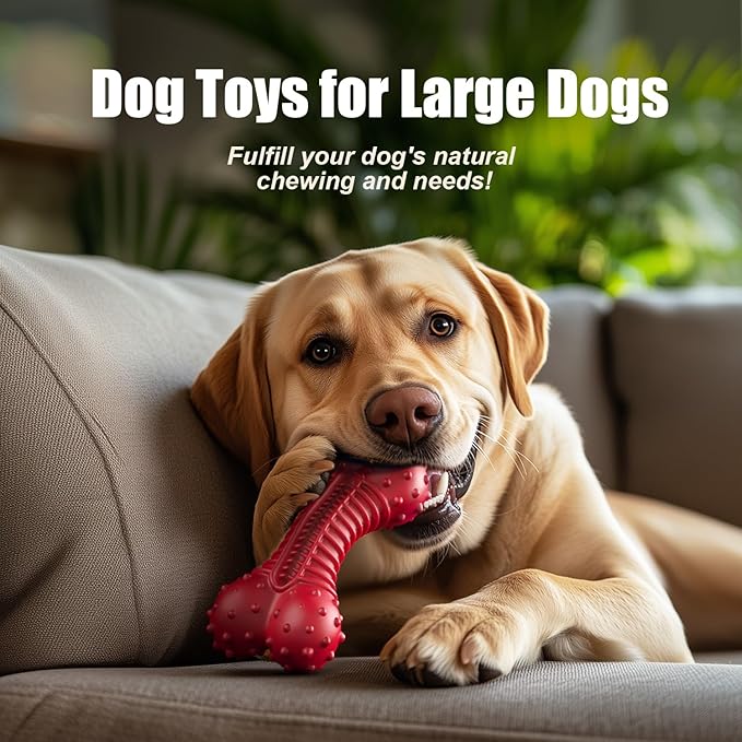 Dog Toys for Aggressive Chewers, Dog Chew Toys for Medium Large Dogs, Durable Natural Rubber Dog Toys with Bacon Flavor, Indestructible Dog Toy, Red-PurrikoPets