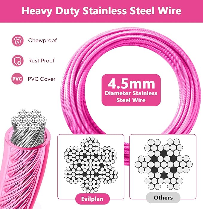 Dog Tie Out Cable 50FT-500Lbs,Heavy Duty Dog Leads Line for Yard with Swivel Hook,Medium Large Dogs Leash&Chains for Outside,Rust Chew Proof Dogs Run Cable for Outdoor Camping (Pink, 50FT)-PurrikoPets