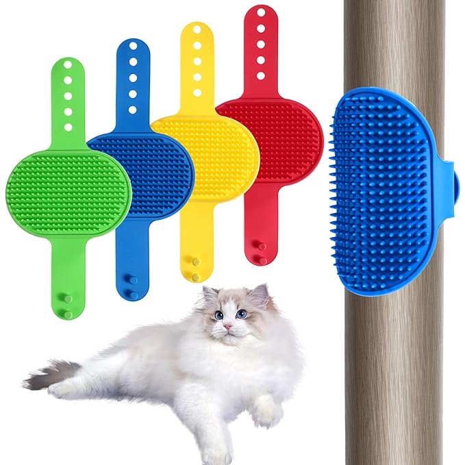 4Colors Cat Self Groomer for Indoor Cats, Wall Mounted Silicone Self Grooming Cat Brush for Long Short Hair, Cat Face Scratchers Cat Corner Massage Comb for Kitten Sofa Chair Leg Scratching Post Cover-PurrikoPets