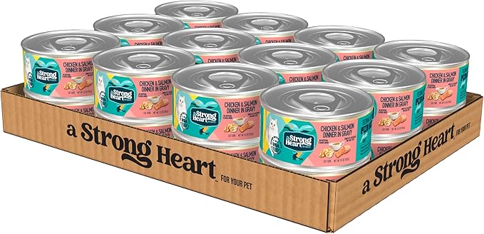A Strong Heart Canned Wet Cat Food, Chicken & Salmon Dinner in Gravy - 5.5 oz Cans (Pack of 24), Made in The USA with Real Chicken & Salmon-PurrikoPets
