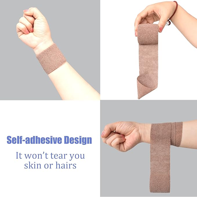 9 Pack 2" x 5 Yards Self Adhesive Bandage Wrap Self Stick Wrap for Ankle, Wrist, Finger, Sports, Breathable Cohesive Vet Tape for Pets (Brown)-PurrikoPets