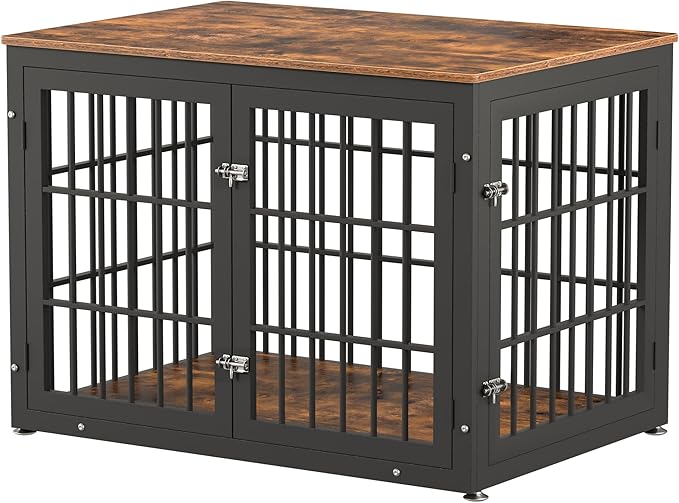 42 Inch Heavy Duty Dog Crate Furniture for Large and Medium Dogs, Decorative Pet House End Table, Wooden Cage Kennel Furniture Indoor, Rustic Brown-PurrikoPets