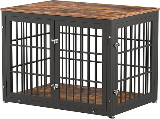 42 Inch Heavy Duty Dog Crate Furniture for Large and Medium Dogs, Decorative Pet House End Table, Wooden Cage Kennel Furniture Indoor, Rustic Brown-PurrikoPets