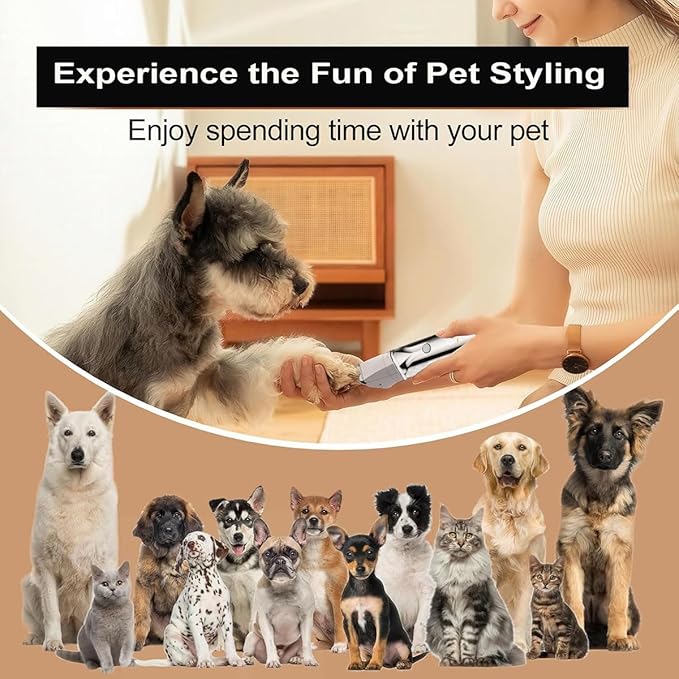 Dog Grooming Kit with LCD Display, 4 in 1 Dog Hair Trimmer for Paw Nail Grinder, Rechargeable Cordless Pet Cat Clippers, Professional Pet Paw Trimmer Nail Grinder Low Noise. Black-PurrikoPets