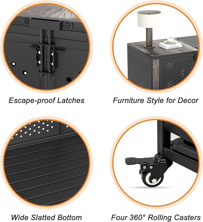 42" Heavy Duty Dog Crate Furniture for Medium and Large Dogs, Enclosed Design with 0.5 inch Holes, Indestructible Metal Kennel for High Anxiety Dogs, Chew Proof Indoor Pet House Cage, Gray-PurrikoPets