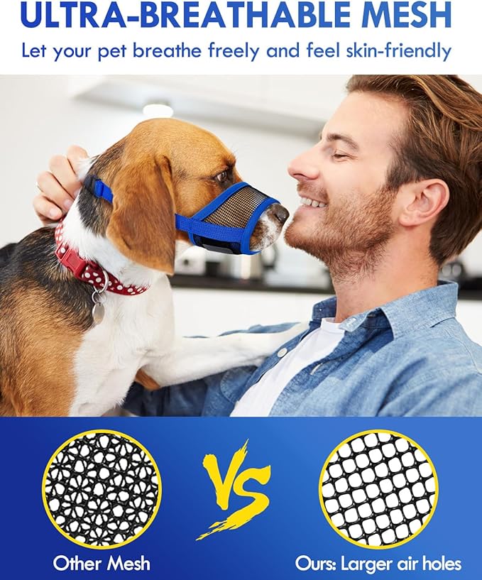 Dog Muzzle, Soft Air Mesh Muzzle for Small Medium Large Dogs Anti Biting Barking Chewing, Breathable Drinkable Adjustable Loop Pets Muzzle for German Shepherd Husky Labrador Retriever (Blue,M)-PurrikoPets