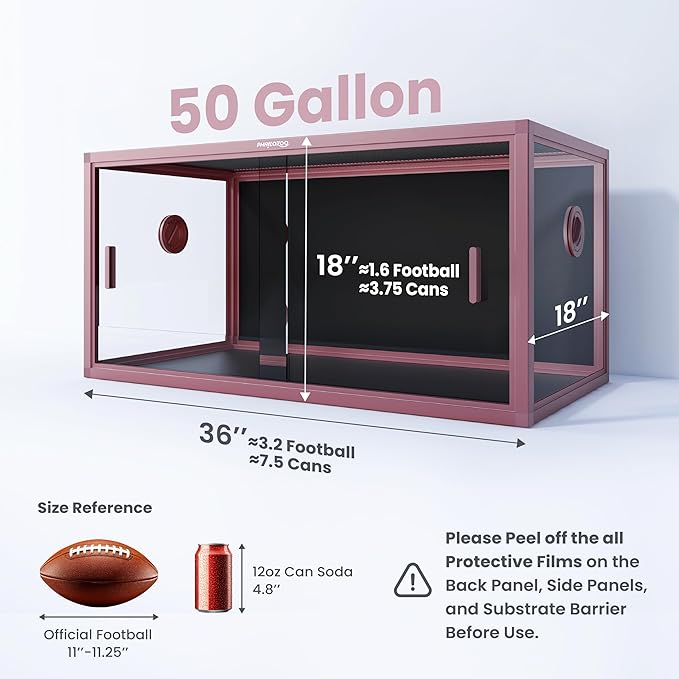 50 Gallon Bearded Dragon Tank, Reptile Enclosure for Easy Maintenance, Front Opening Reptile Tank with Top Screen Ventilation & Glass Sliding Door 36''x18''x18''-PurrikoPets