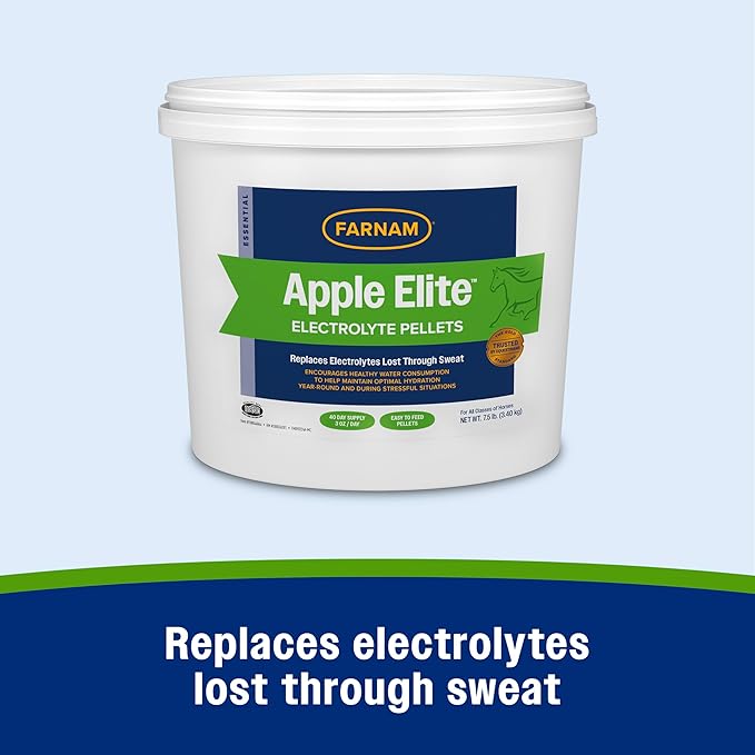 Farnam Apple Elite Electrolyte Supplement for Horses, Replaces Vital Minerals, Encourages Hydration, No Added Sugar, 7.5 lb, 40 Day Supply-PurrikoPets