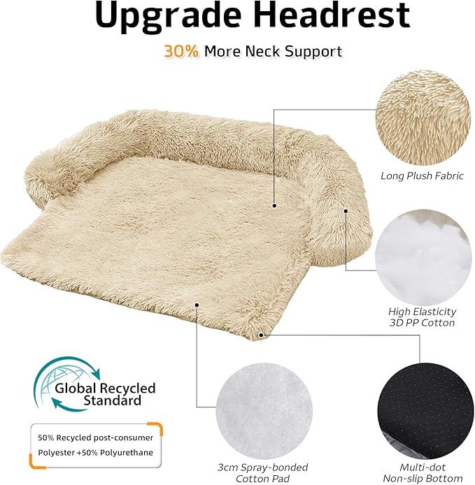 GGIB Calming Dog Bed Fluffy Plush Dog Mat for Furniture Protector with Removable Washable Cover for Large Medium Small Dogs and Cats (Extra Extra Large, Beige)-PurrikoPets