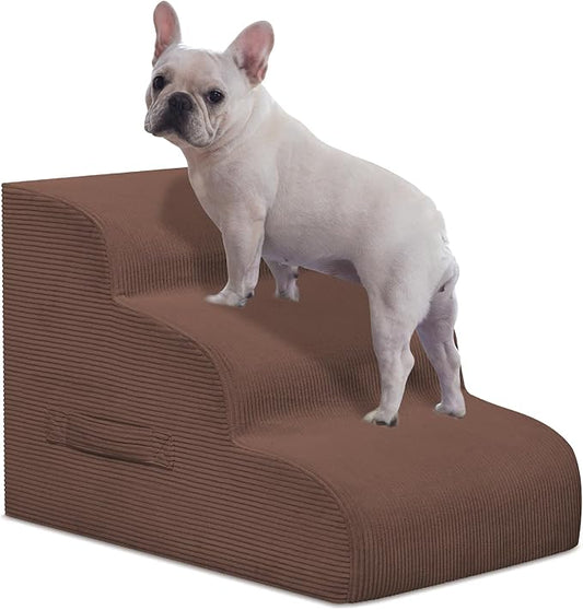 Dog Steps for Small Dogs, 3-Step Pet Ramp Stairs for High Beds and Sofa, Non-Slip Pet Stairs for Small Dogs and Cats, Removable and Easy to Clean Cover, Coffee-PurrikoPets
