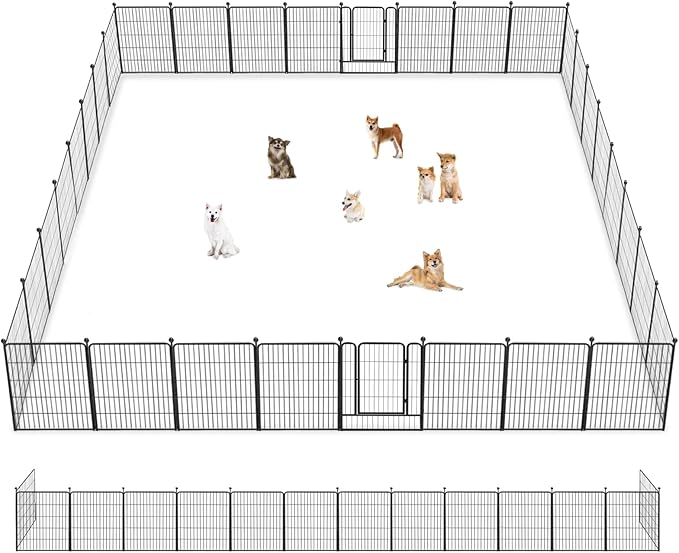 Dog Playpen 32 inch 32 Panels Indoor Outdoor Dog Pen for Medium/Small Dogs Heavy Duty Metal Dog Fence Outdoor for Yard, Puppy Playpen with Door Portable Pet Fence for RV Camping Yard-PurrikoPets