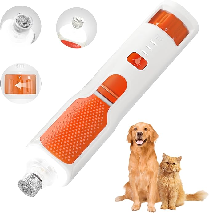Dog Nail Grinder 7-Speed & 360° LED Light, Professional Pet Nail Grinder for Dogs and Cats, Electric Dog Nail Trimmer Painless Paws Grooming & Smoothing Tool for Large Medium Small Dogs Cats Pets-PurrikoPets