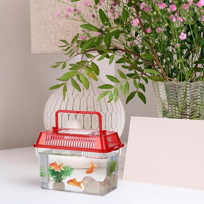 5pcs Small Fish Carrier with Breathable Lids, Portable Betta Fish Tank, Clear Breeding Boxes for Lizard, Turtle, Tarantula（Assorted Color）-PurrikoPets