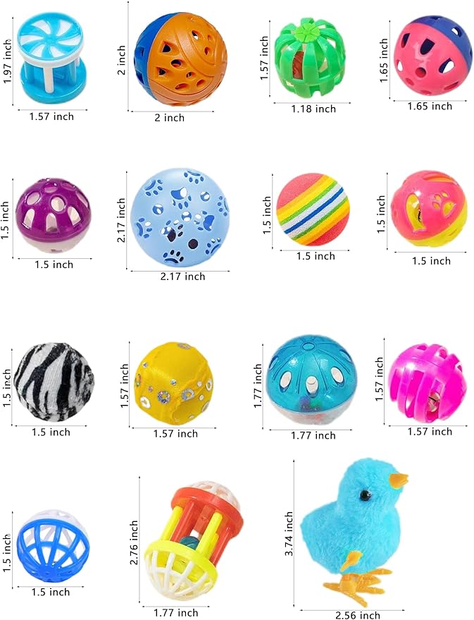 15-Pack Cat Toy Variety for Indoor Cats, Jumping for Joy (1.5'' - 3.7'', Cat Toys Mega Set)-PurrikoPets