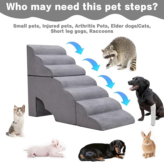 Dog Stair Steps for High Beds 36 inches Tall, 33D Foam Dog Ramp for Bed 32 inches, 7-Step Pet Stair Steps for Small Large Dogs for Bed Climbing, Non-Slip Dog Steps for Older Dogs/Cats, Grey-PurrikoPets