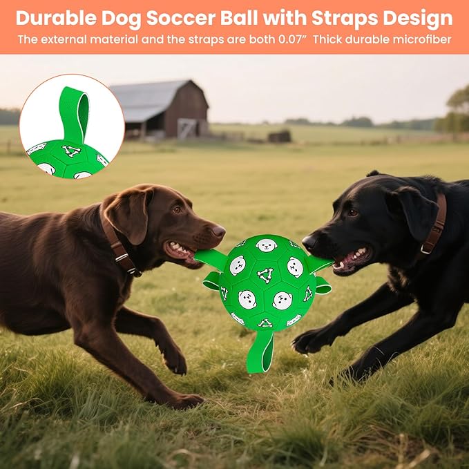 Dog Toys Ball, Durable Dog Soccer Ball with Straps, Interactive Dog Toys for Tug of War, Water Pool Puppy Toys for Indoor/Outdoor – Fun Dog Birthday Gift for Small & Medium Dogs, 6 Inch-PurrikoPets