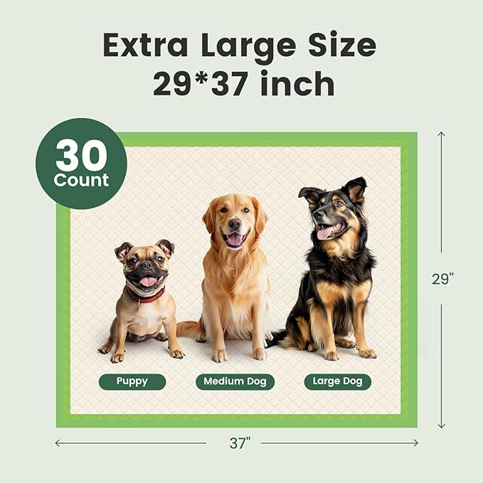 Gardner Pet Dog Pee Pads Extra Large 29"x37", XL Thicker ECO Green Disposable XLarge Puppy Training Pads Super Absorbent Full Edge-Wrapping Pad for Dogs, Puppies, Doggie, Cats, Rabbits-(30 Count)-PurrikoPets