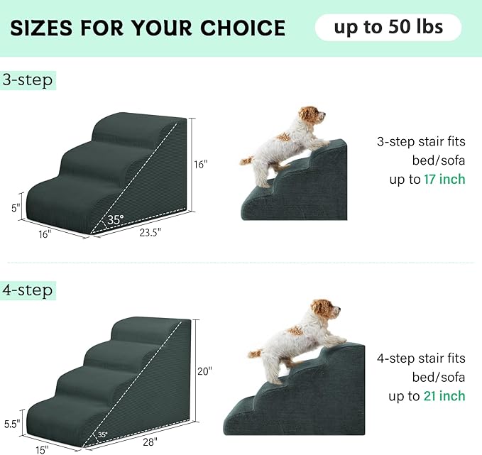 Dog Stairs Steps for High Bed, 3 Steps Pet Steps for Small Dogs Non-Slip Removable Washable Cover Ramp for Indoor Outdoor Car Couch Sofa, Dark Gray-PurrikoPets