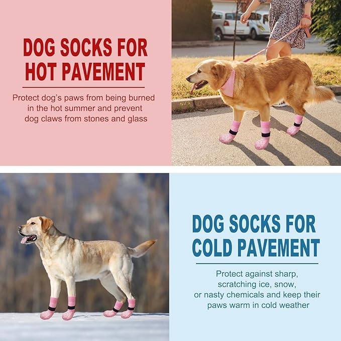 EXPAWLORER Anti Slip Dog Socks to Prevent Licking Paws, Dog Shoes for Hot Pavement, Dog Booties for Small Medium Large Senior Dogs, Traction Control Boots & Paw Protectors for Hardwood Floors-PurrikoPets