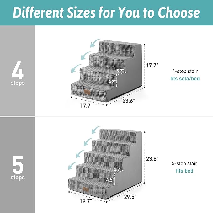 Dog Stairs for Small Dogs, 5 Tier Wider Pet Stairs for High Beds, 23.6" H Non-Slip Dog Steps for Old Cats, Puppies, Small Medium Dogs, 29.5x19.7x23.6 inch, Grey-PurrikoPets