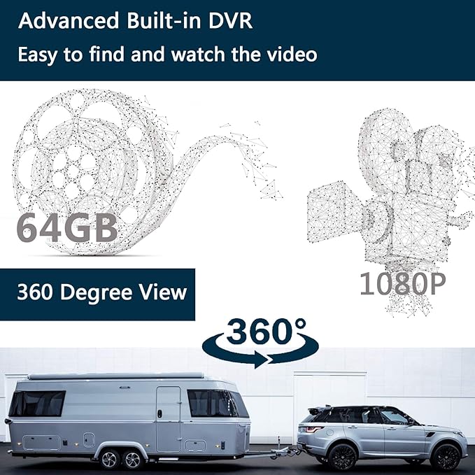 10.1" 1080P Backup Camera Monitor & Built-in DVR for RV Truck Trailer Rear Side Front Reversing View Wired System FHD Image 4 Split Large Screen 64GB Recorder IP69 Waterproof Avoid Blind Spot Kit-PurrikoPets