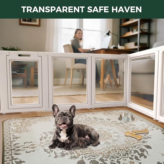 FXW AuraSpace Acrylic Indoor Unleashed Dog Playpen for Small and Medium Dogs, 30 Inch, 12 Panels, White-PurrikoPets