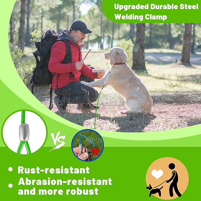 Dog Tie Out Cable - 10/15/20/25/30FT Heavy Duty for Large Dogs Up to 250LBS - Rosy Pink/Blue/Purple/Silver/Red/Green/Yellow-PurrikoPets