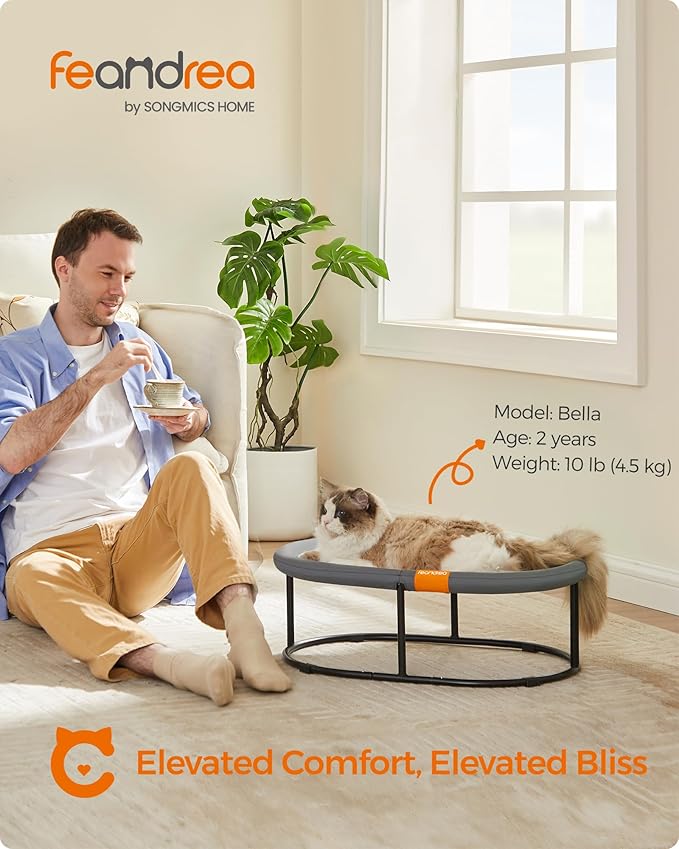 Feandrea Pet Bed, Cat Hammock, Elevated Cat Bed for Multiple Cats, with Removable Washable Mesh, for Pets up to 28 lb, Oval, Gray UPCB002G01-PurrikoPets