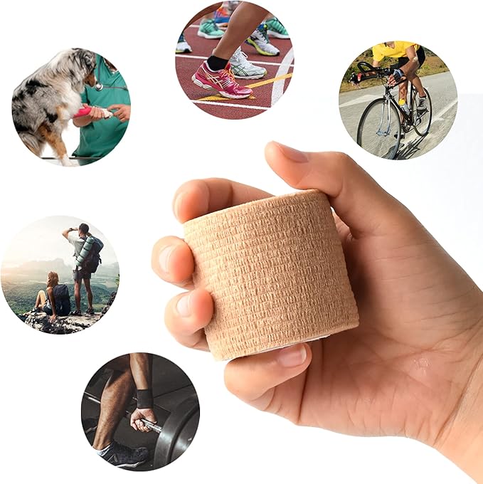 9 Pack 2" x 5 Yards Self Adhesive Bandage Wrap Self Stick Wrap for Ankle, Wrist, Finger, Sports, Breathable Cohesive Vet Tape for Pets (Skin Color)-PurrikoPets