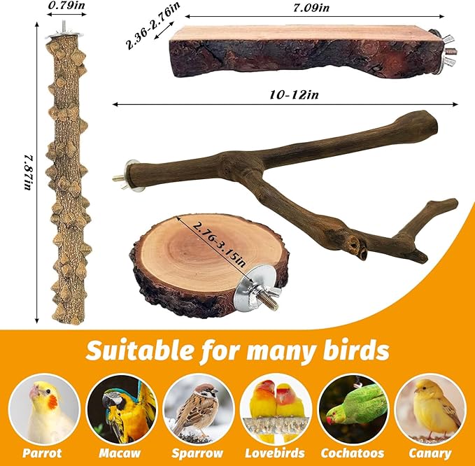 6Pcs Natural Wooden Bird Perch Grape Stick Claw Grinding Fork Bird Perching Branch Claw Grinding Stick Parrot Standing Platform Parrot Cage Chewing Accessories for Parrots Lovebirds Parakeets-PurrikoPets