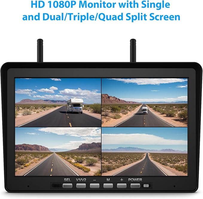 10.1" RV Backup Camera Wireless System Plug and Play, Pre-Wired for Furrion RV Trailer Camper Motorhome, HD 1080P Split-Screen DVR Monitor with 1 Rear View & 2 Side View Cameras, BY503-PurrikoPets