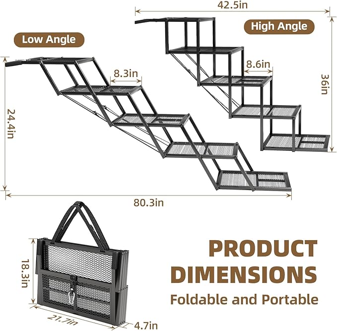 Dog Stairs for Large Dogs, Linvivon Extra Wide 20" Dog Steps with Non-Slip Surface and Reflective Strips, Outdoor Foldable Dog Ramp for Stairs, Car, Truck and SUV, Supports Up to 400LBS, 5 Steps-PurrikoPets