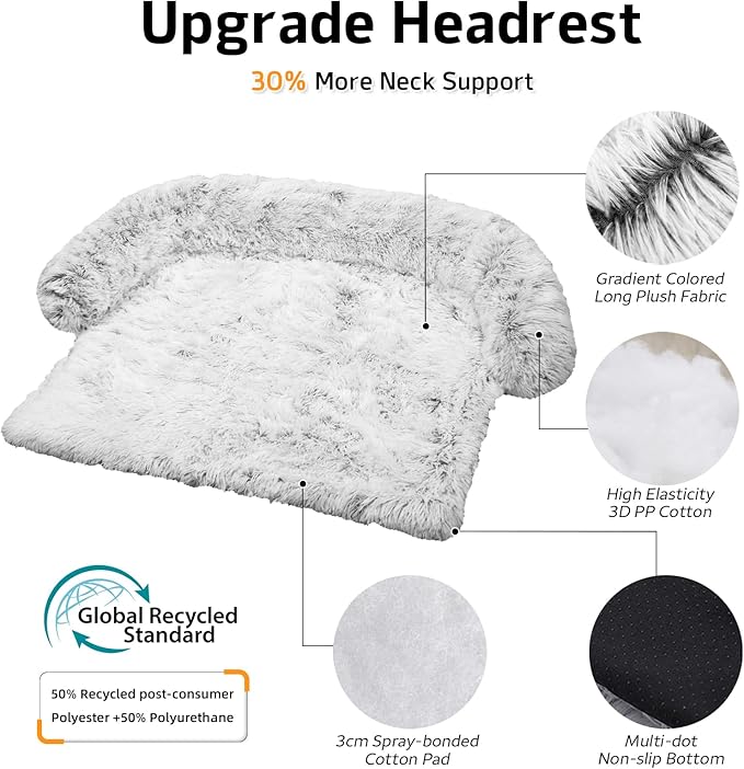 GGIB Calming Dog Bed Fluffy Plush Dog Mat for Furniture Protector with Removable Washable Cover for Large Medium Small Dogs and Cats (Extra Extra Large, Light Grey)-PurrikoPets