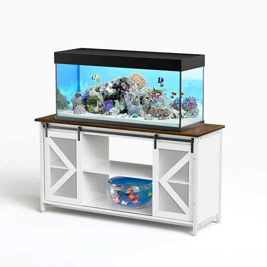 55-75 Gallon Aquarium Stand Heavy Duty Steel Frame, Fish Tank Cabinet with Accessories Storage for Reptile Terrarium & Turtle Tank - 1000lbs Capacity (White)-PurrikoPets