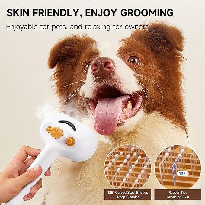 3-in-1 Pet Steam Brush Set for Dogs & Cats, Grooming Comb with Spray, Defur Tool, Water-Assisted Hair Removal, Gentle Cat & Dog Spritz Brush, Multi-Purpose Steam Grooming Kit-PurrikoPets