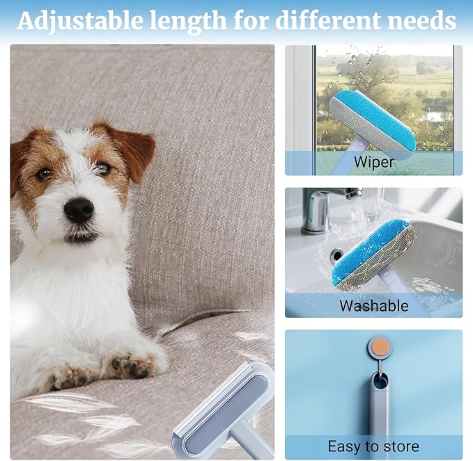 4 in 1 Multifunctional Reusable Pet Hair Remover Brush,Dog & Cat Hair Remover Tool for Couch,Bedding & Carpet,Washable Fur Remover with Dual-Sided Cleaning Brush-PurrikoPets