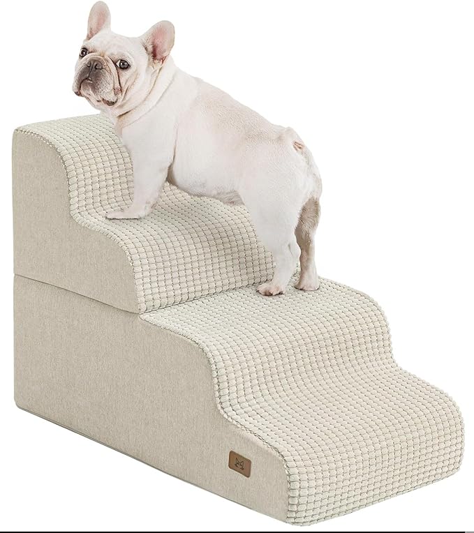 Dog Step for Bed, Dog Stair 4-Step 35D Pet Stair 19.7" H for High Bed or Sofa Non-Slip Balanced Pet Step Indoor, Beige-PurrikoPets