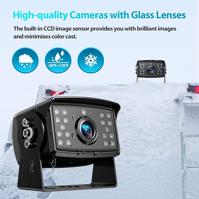 Fookoo Ⅱ HD Wired Backup Camera System Kit,10 inch Dual Split Screen Monitor with Recording IP69 Waterproof Front View Rear View Cameras Parking Lines for Truck/Semi-Trailer/Box Truck/RV(DY102)-PurrikoPets