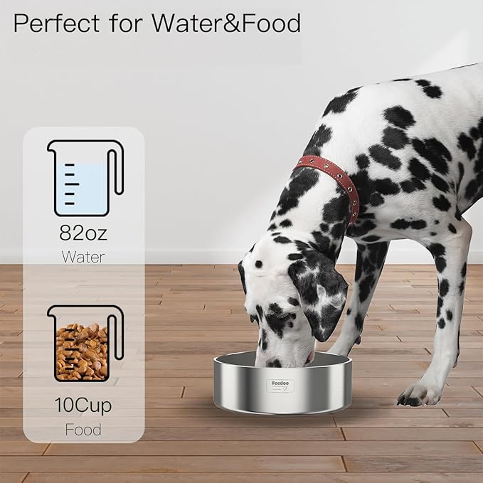82oz Double Layers 304 Stainless Steel Dog Bowl - Insulated & Durable | Non-Slip Base | Easy to Clean | BPA-Free Safe Dog Food and Water Bowl-PurrikoPets