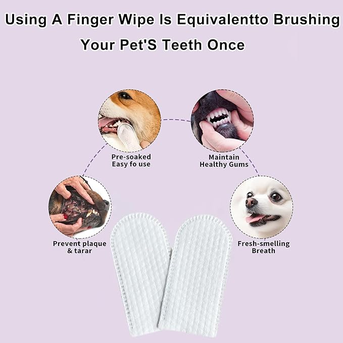 Dog Teeth Finger Wipes Cat Dental Finger Wipes, Puppy Teeth Cleaning Wipes, Pet Oral Care Pack of 50-PurrikoPets