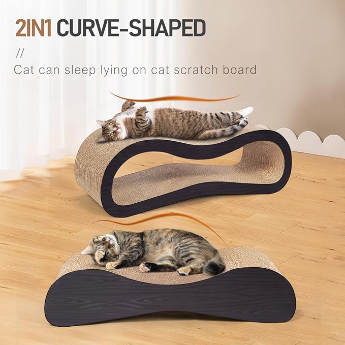 2 in 1 Cat Scratcher Cardboard Lounge Bed, Cat Scratching Post, Durable Board Pads Prevents Furniture Damage,Large,Brown-PurrikoPets