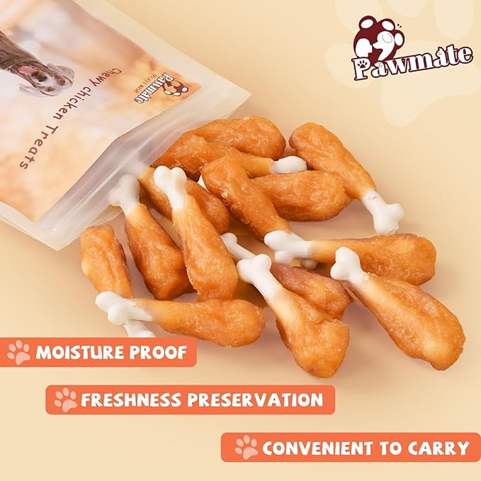 Dog Treats, Chicken Wrapped Calcium Bone Rawhide-Free Grain-Free Training Treats for Dogs Teeth Cleanning Breath Fresh Dog Chewy Snacks for Medium Large Dogs 10.6oz or 18-19 pcs-PurrikoPets