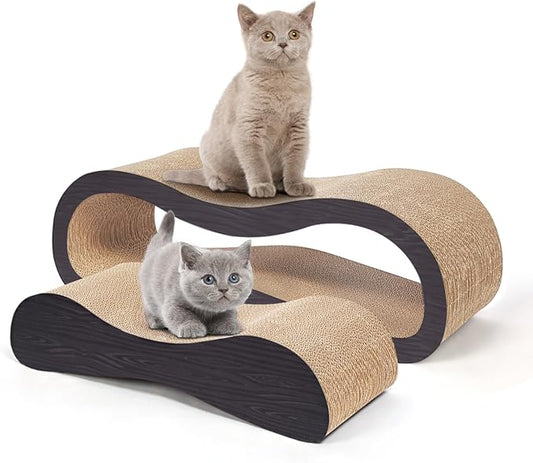 2 in 1 Cat Scratcher Cardboard Lounge Bed, Cat Scratching Post, Durable Board Pads Prevents Furniture Damage,Large,Brown-PurrikoPets