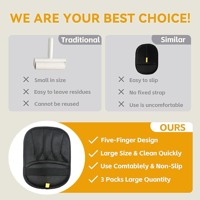 3 Packs Pet Hair Removal Glove,Pet Hair Remover for Cat & Dog,New Upgraded Electrostatic Gloves Pet Hair,Reusable Electro Static Pet Hair Remover Electrostatic Gloves for Furniture,Couch (3 Packs)-PurrikoPets